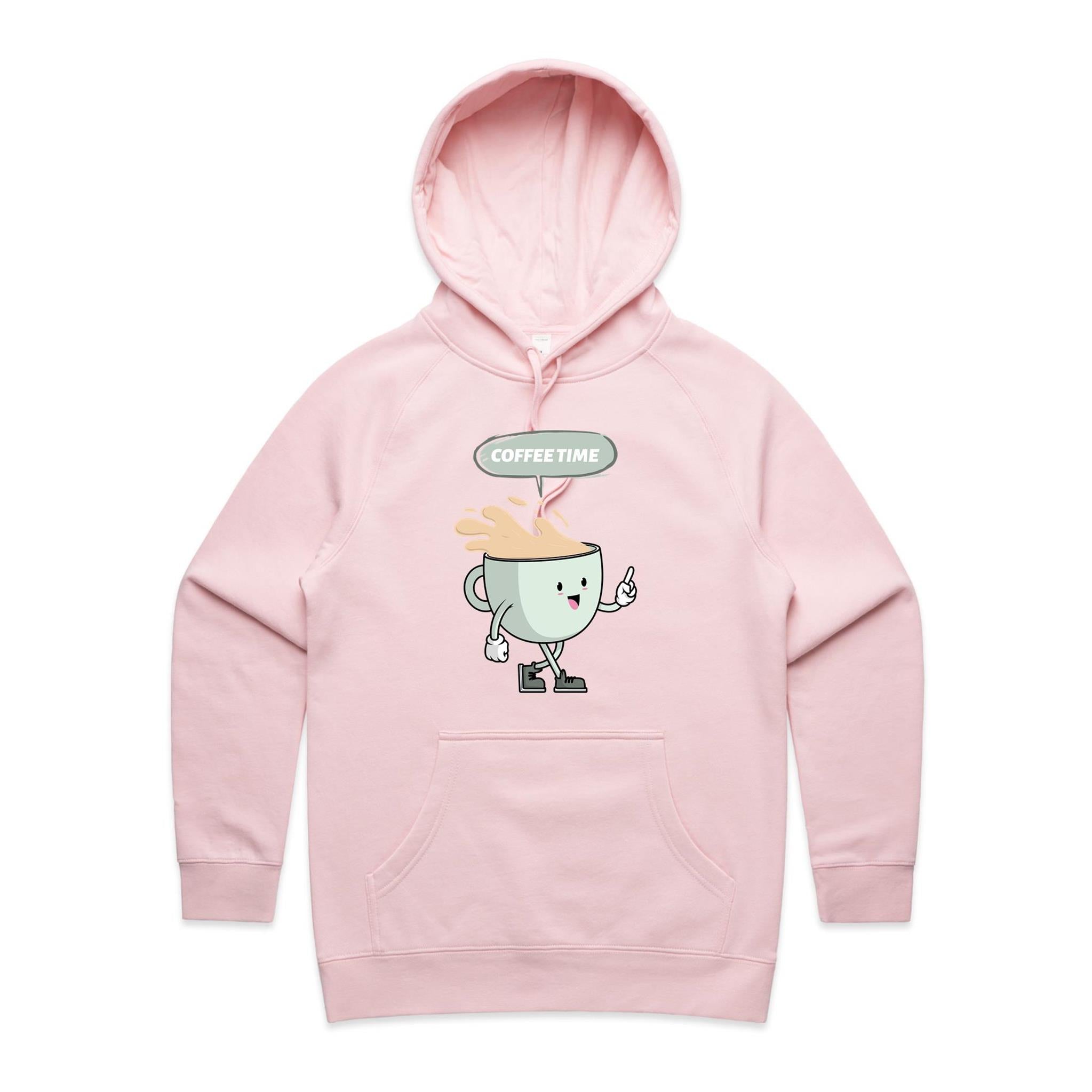 Coffee Time - Womens Hoodie Pink Womens Hoodie Coffee Printed In Australia