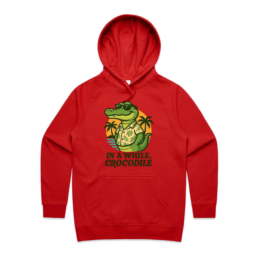 In A While, Crocodile Women's AS Colour Hoodie Red Womens Hoodie animal Printed In Australia