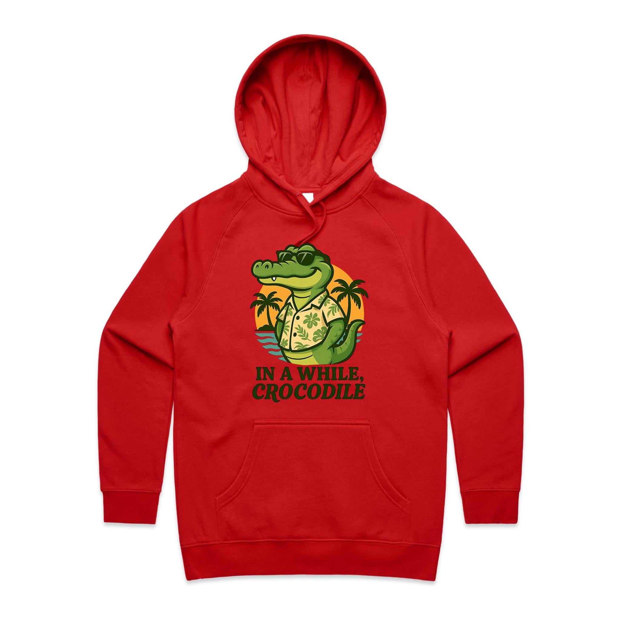 In A While, Crocodile Women's AS Colour Hoodie Red Womens Hoodie animal Printed In Australia