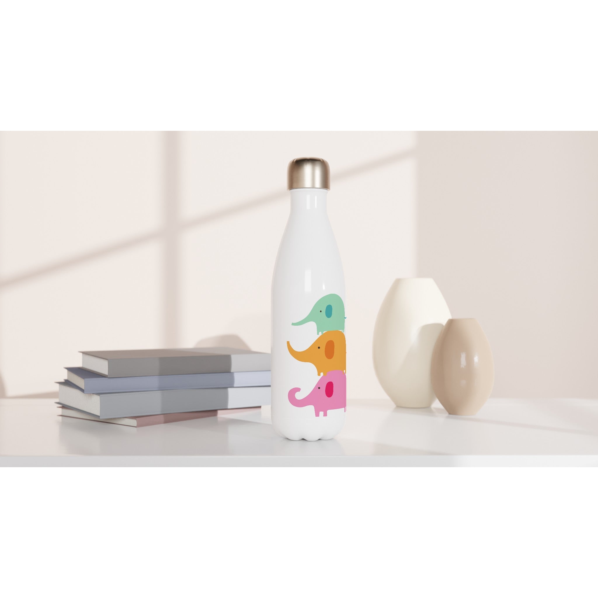 Elephants - White 17oz Stainless Steel Water Bottle White Water Bottle animal Globally Fulfilled kids