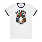 Good Vibes Only, Hippie Mushroom With Sunglasses - Staple Ringer Tee