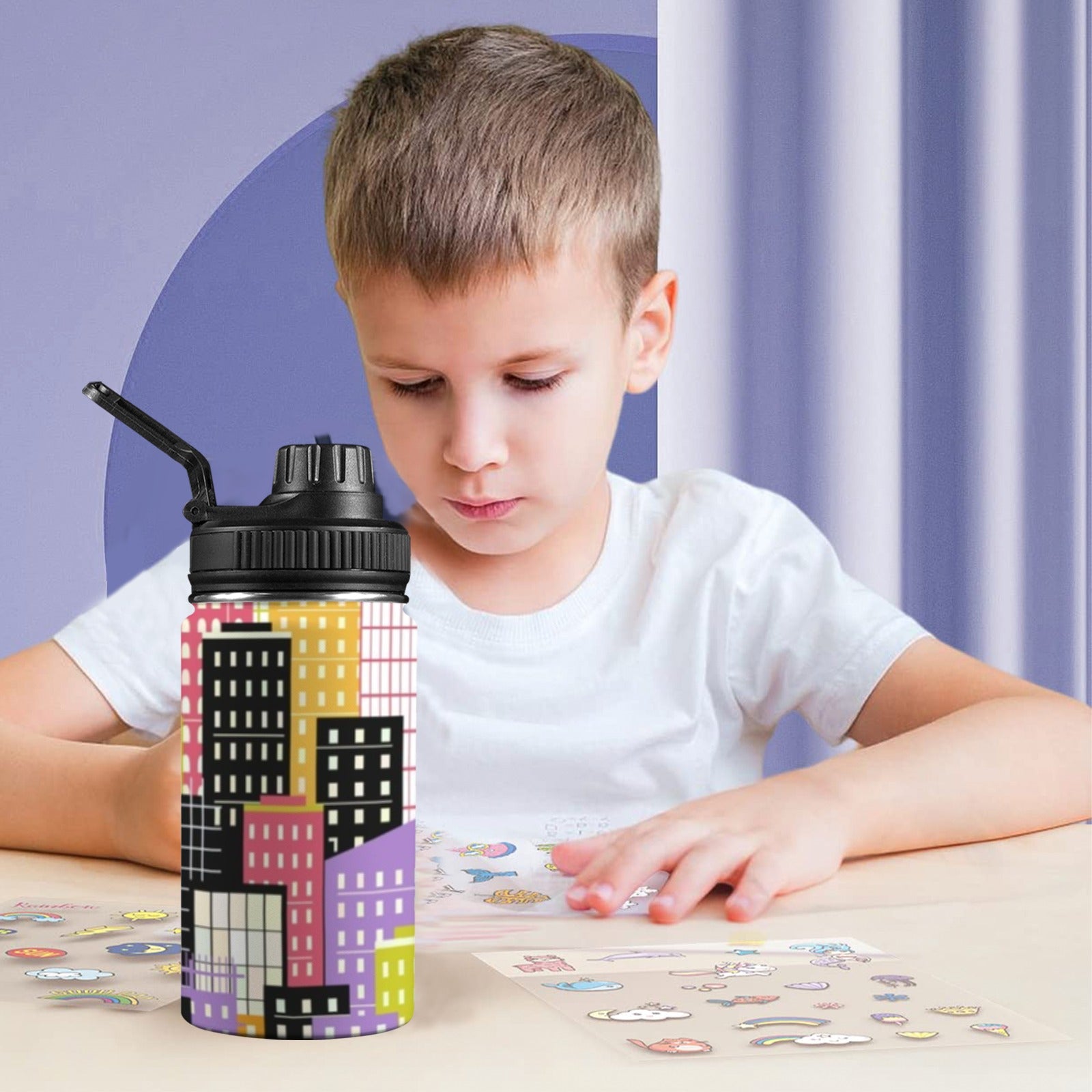 City Scape - Kids Water Bottle with Chug Lid (12 oz)