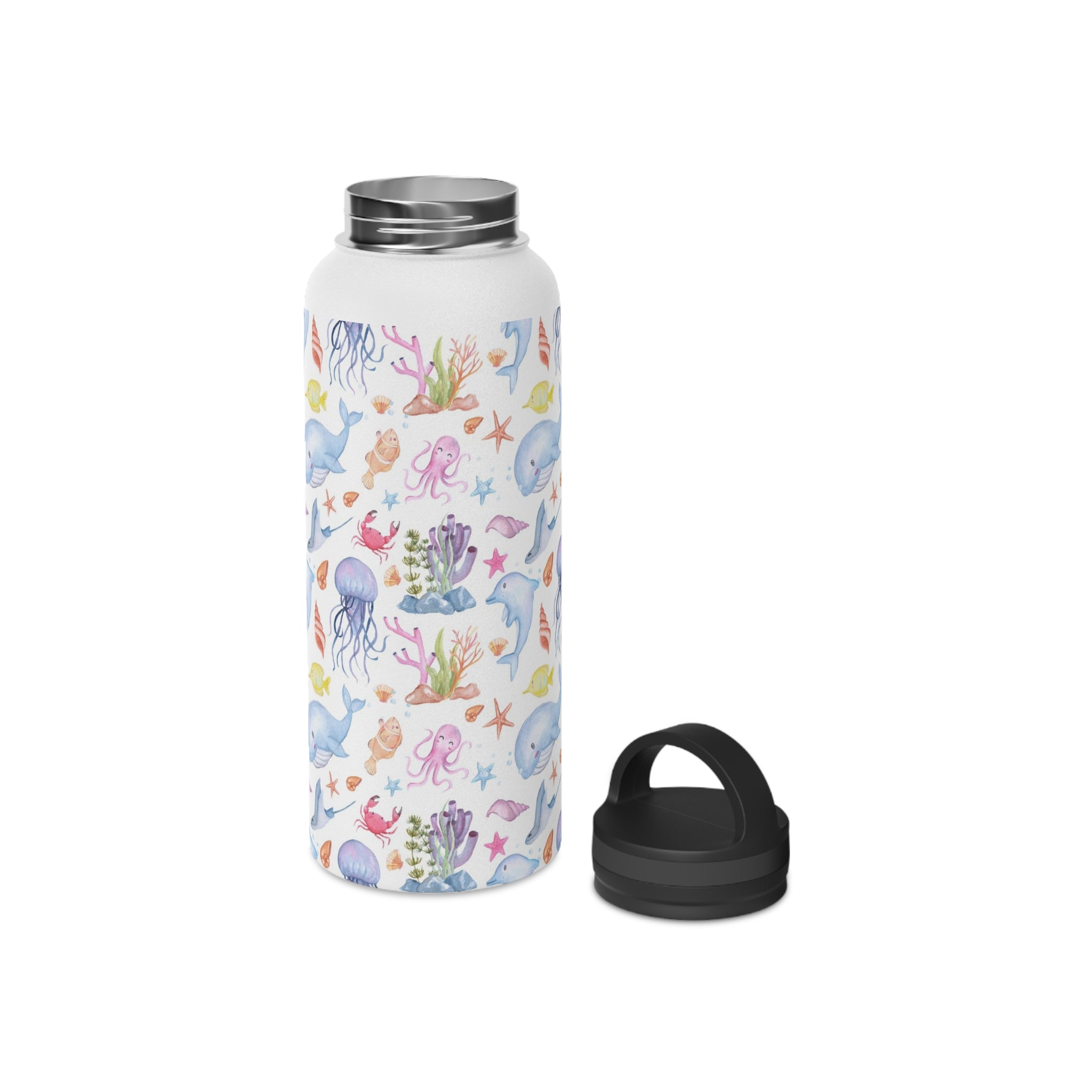 Under The Sea, Ocean Animals Stainless Steel Water Bottle, Handle Lid Stainless Steel Water Bottle With Handle Lid Globally Fulfilled Ocean