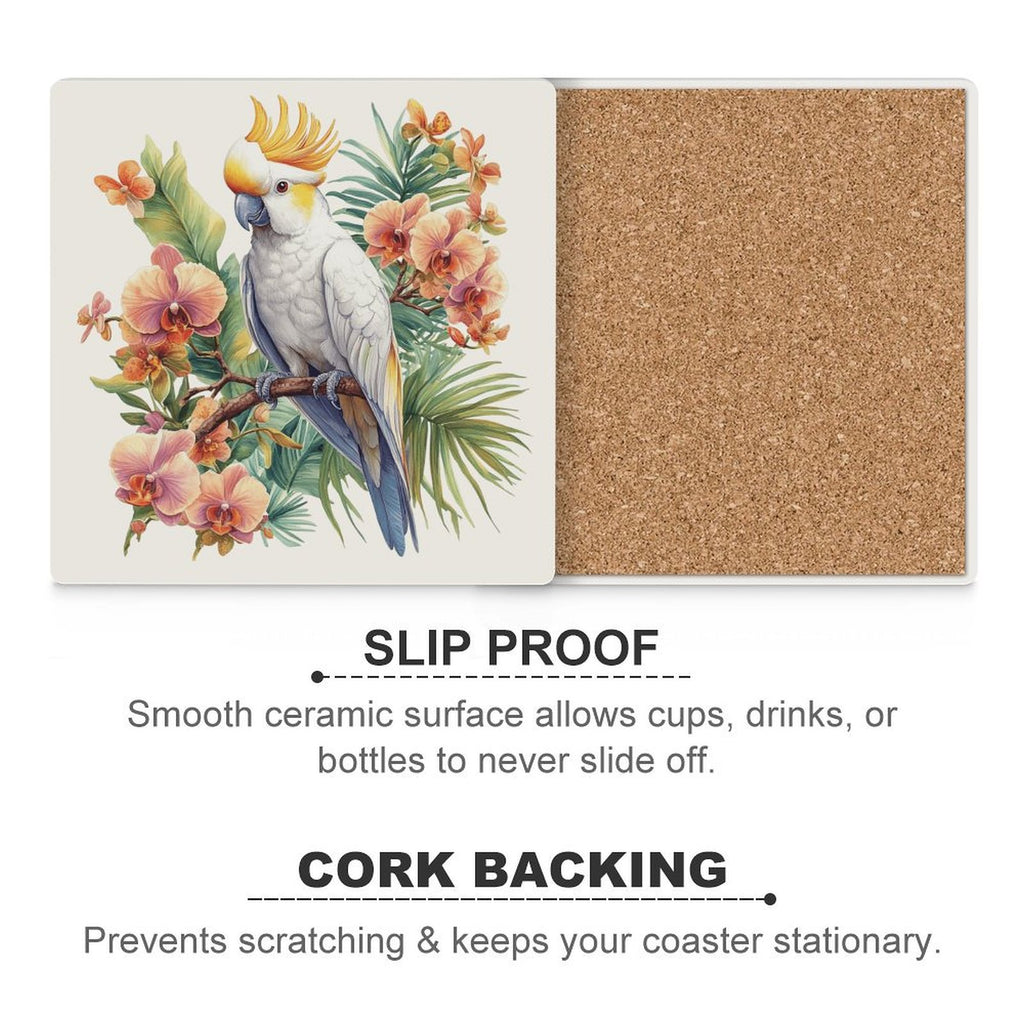 Cockatoo - Ceramic Coasters (Square) Ceramic Coasters animal Printed Offshore