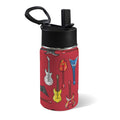 Guitars On Red 12oz Kids Water Bottle with Straw Lid