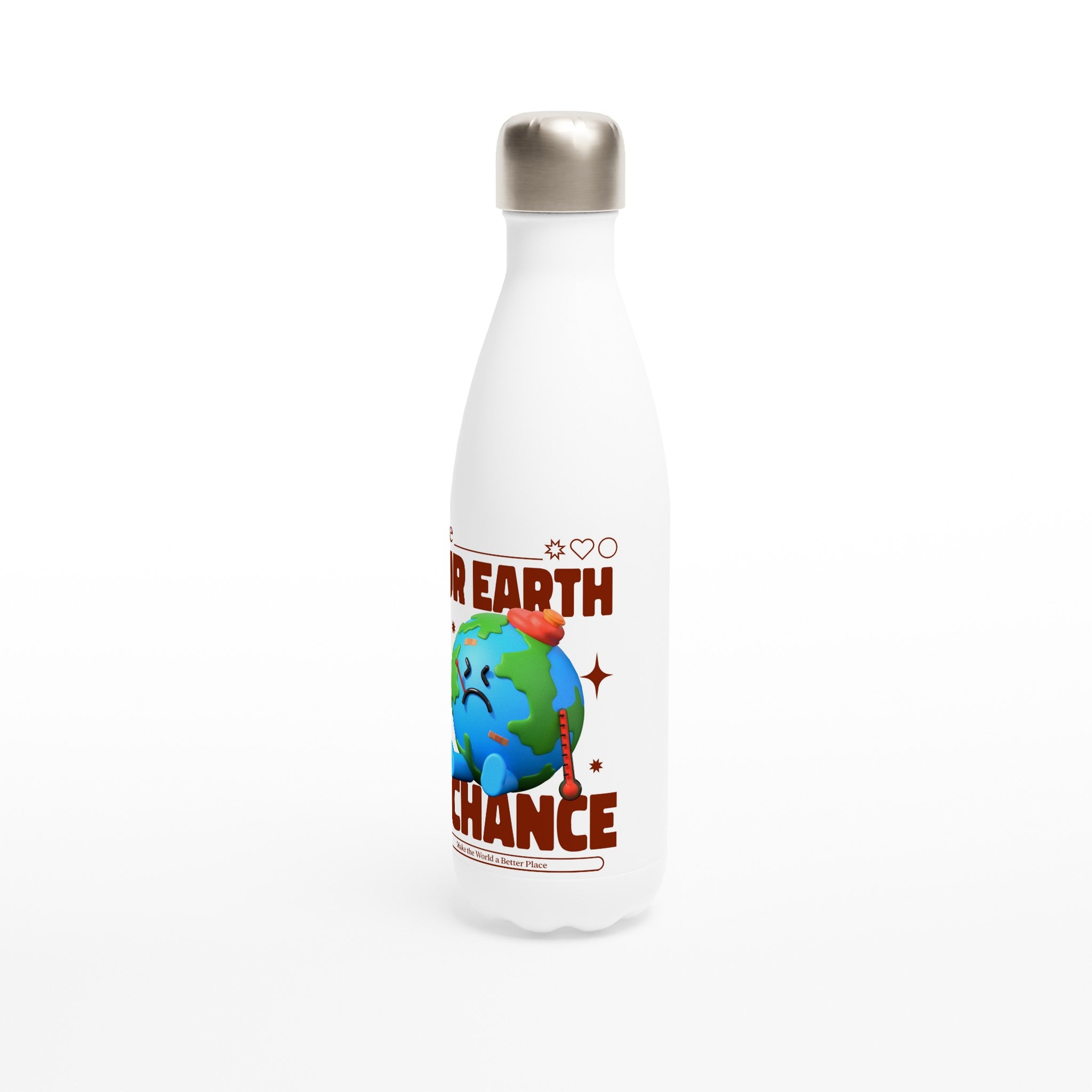 Give Our Earth A Chance - White 17oz Stainless Steel Water Bottle White Water Bottle Environment Globally Fulfilled