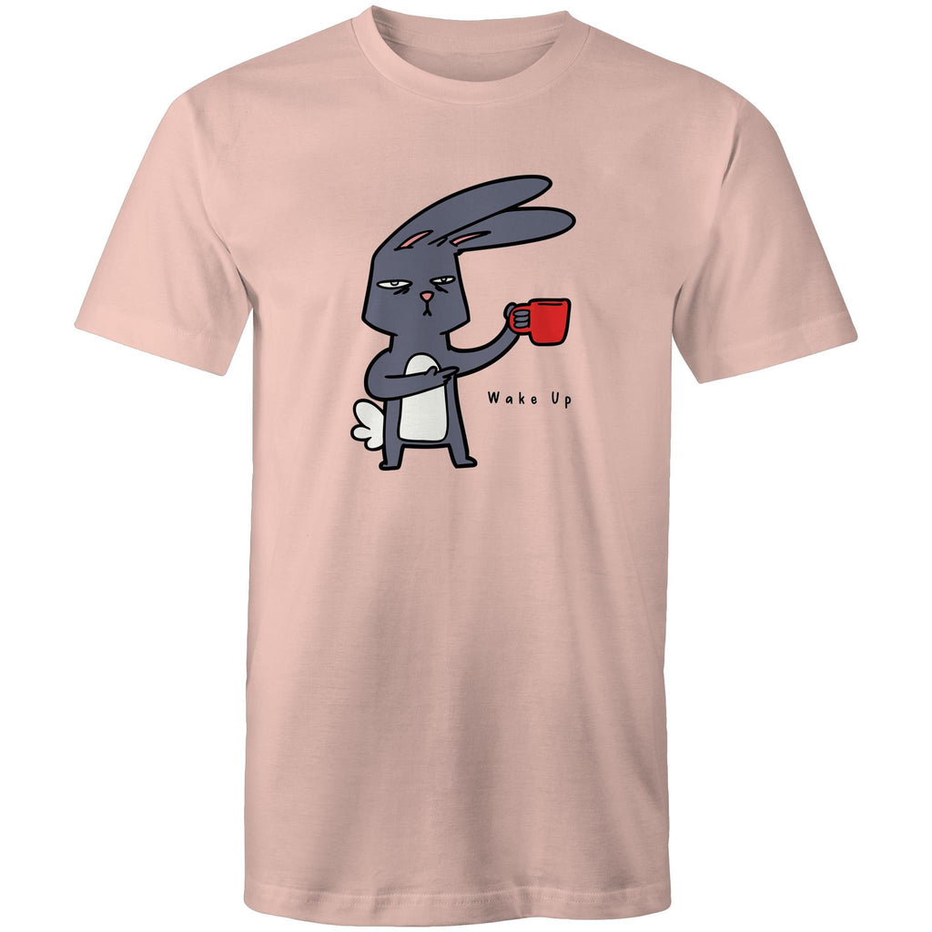 Rabbit Coffee, Wake Up - Mens T-Shirt Pale Pink Mens T-shirt animal Coffee Printed In Australia
