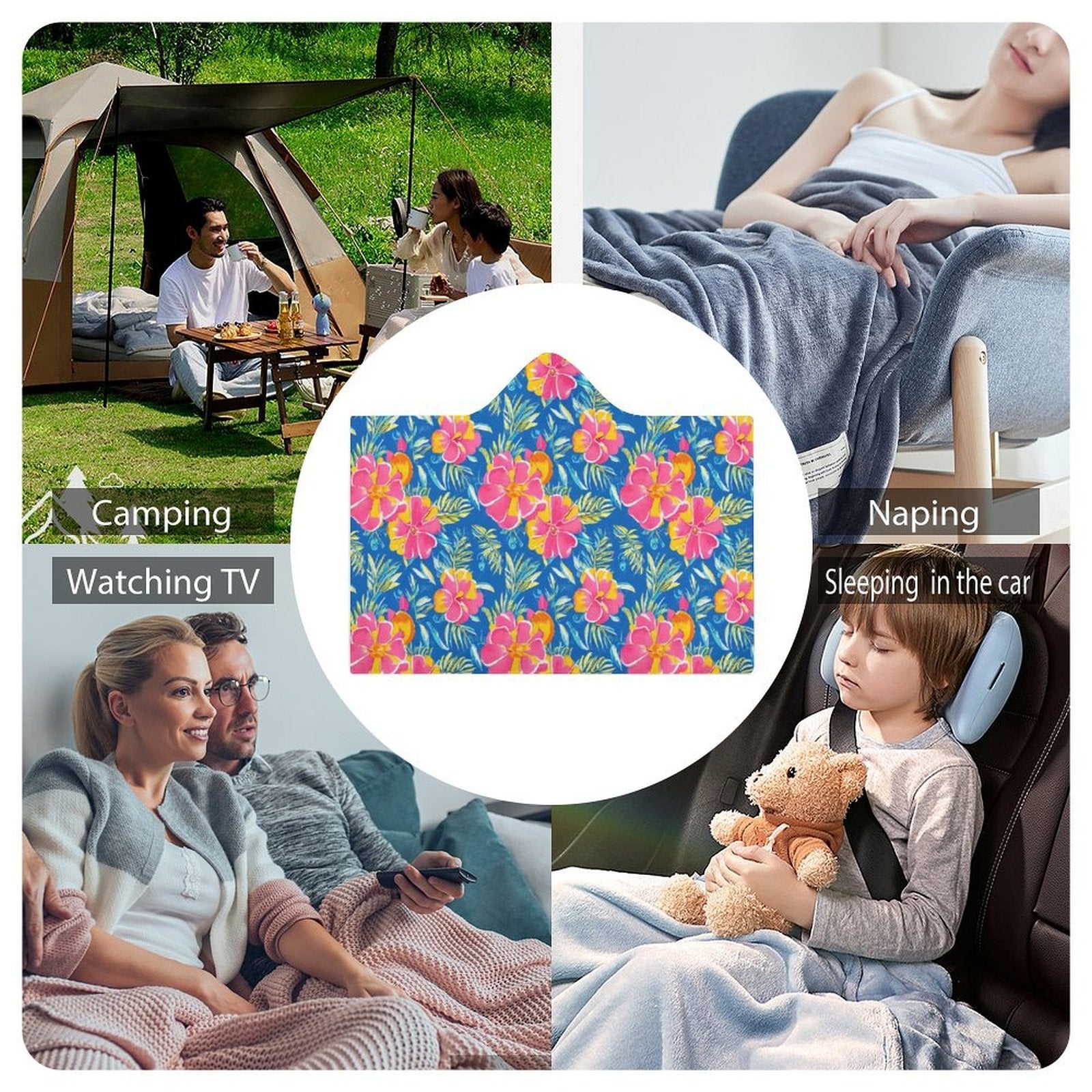 Tropical Flower in Blue And Pink Kids Hooded Blanket 100cm x 130cm Kids Hooded Blanket Plants Printed Offshore