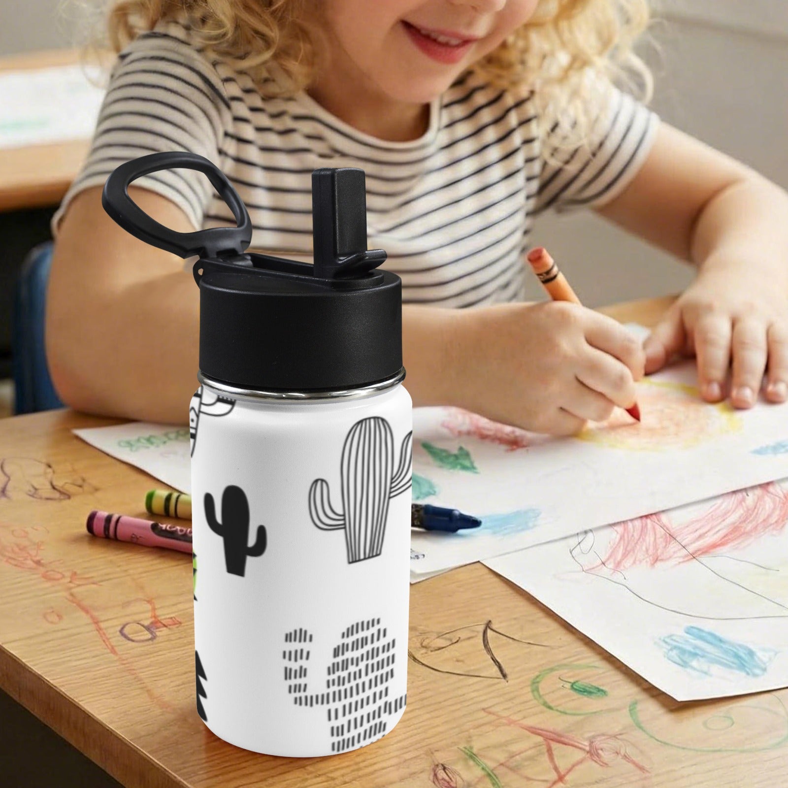 Graphic Cactus 12oz Kids Water Bottle with Straw Lid