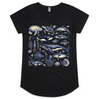 Sea Creatures - Womens Scoop Neck T-Shirt Black Womens Scoop Neck T-shirt animal Printed In Australia
