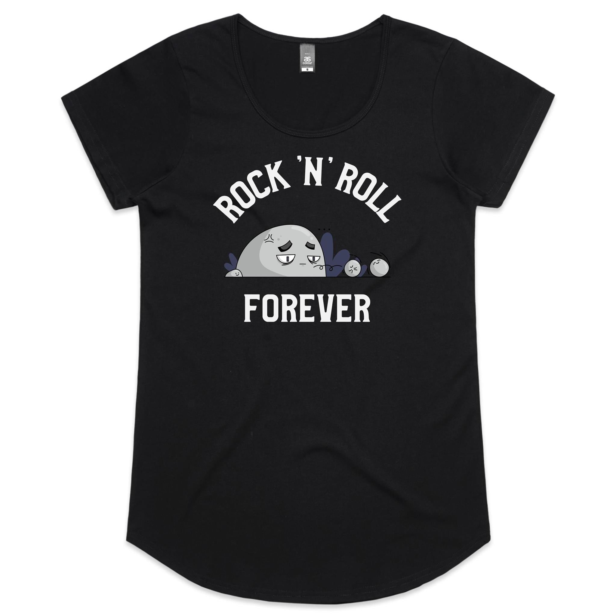 Rock And Roll Forever - Womens Scoop Neck T-Shirt Black Womens Scoop Neck T-shirt Music Printed In Australia