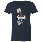 Coffee Skull - Womens T-shirt Navy Womens T-shirt Coffee Printed In Australia