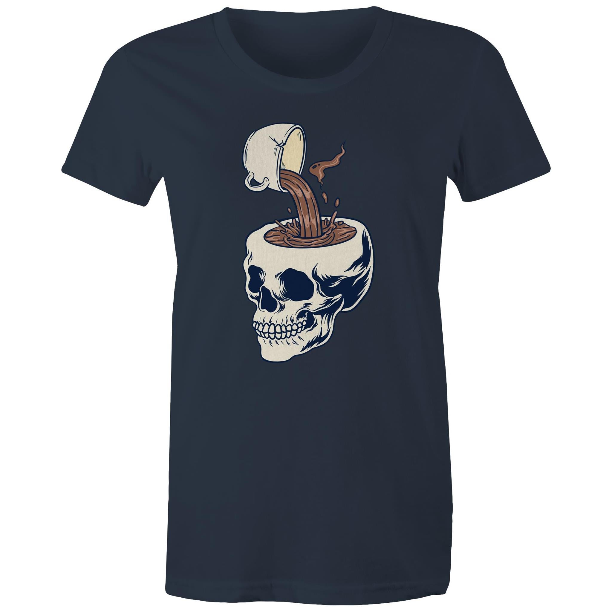 Coffee Skull - Womens T-shirt Navy Womens T-shirt Coffee Printed In Australia