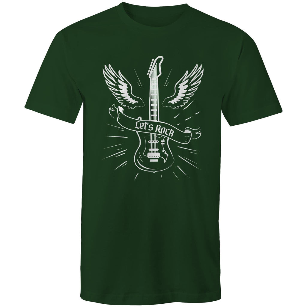 Let's Rock, Guitar - Mens T-Shirt Forest Green Mens T-shirt Music Printed In Australia