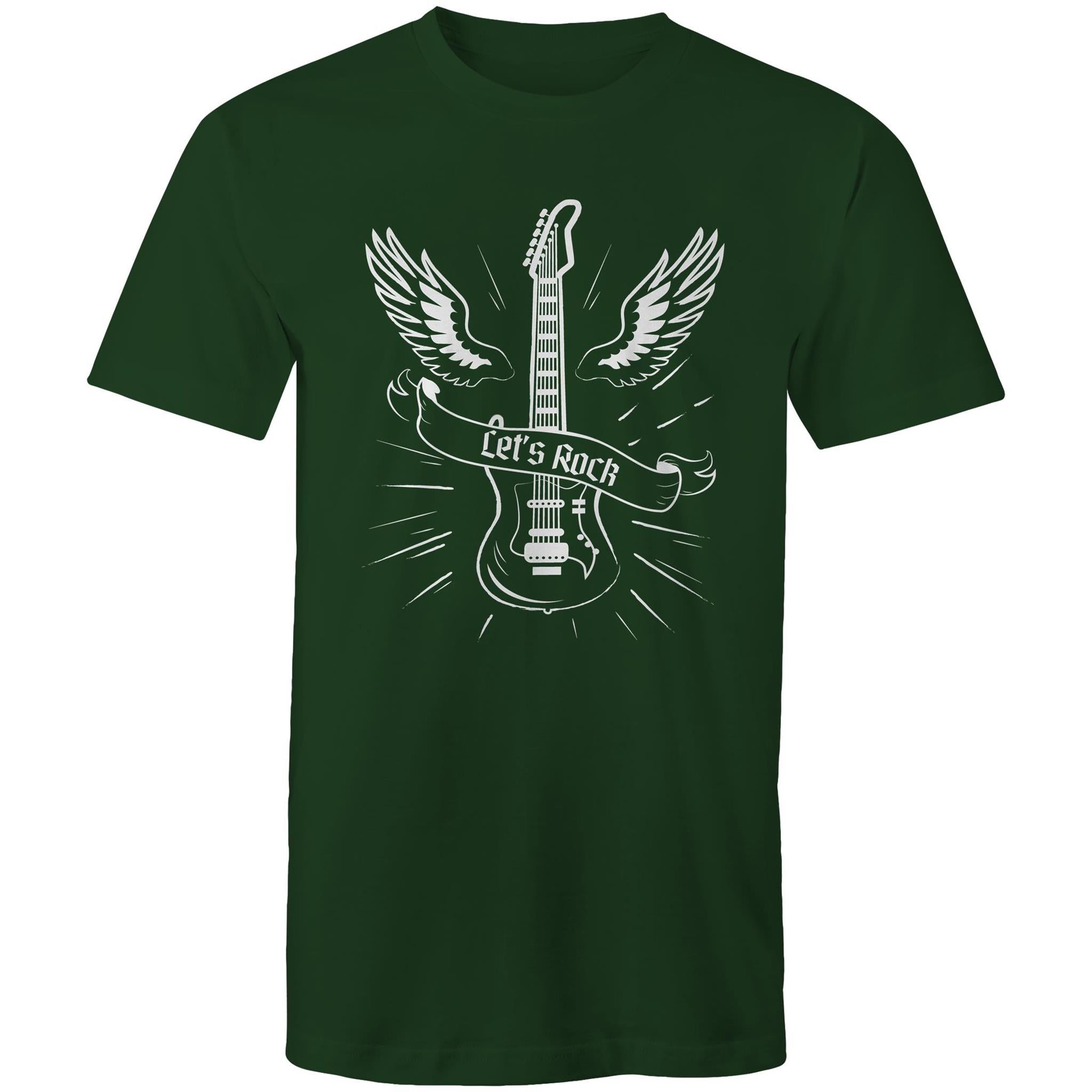 Let's Rock, Guitar - Mens T-Shirt Forest Green Mens T-shirt Music Printed In Australia