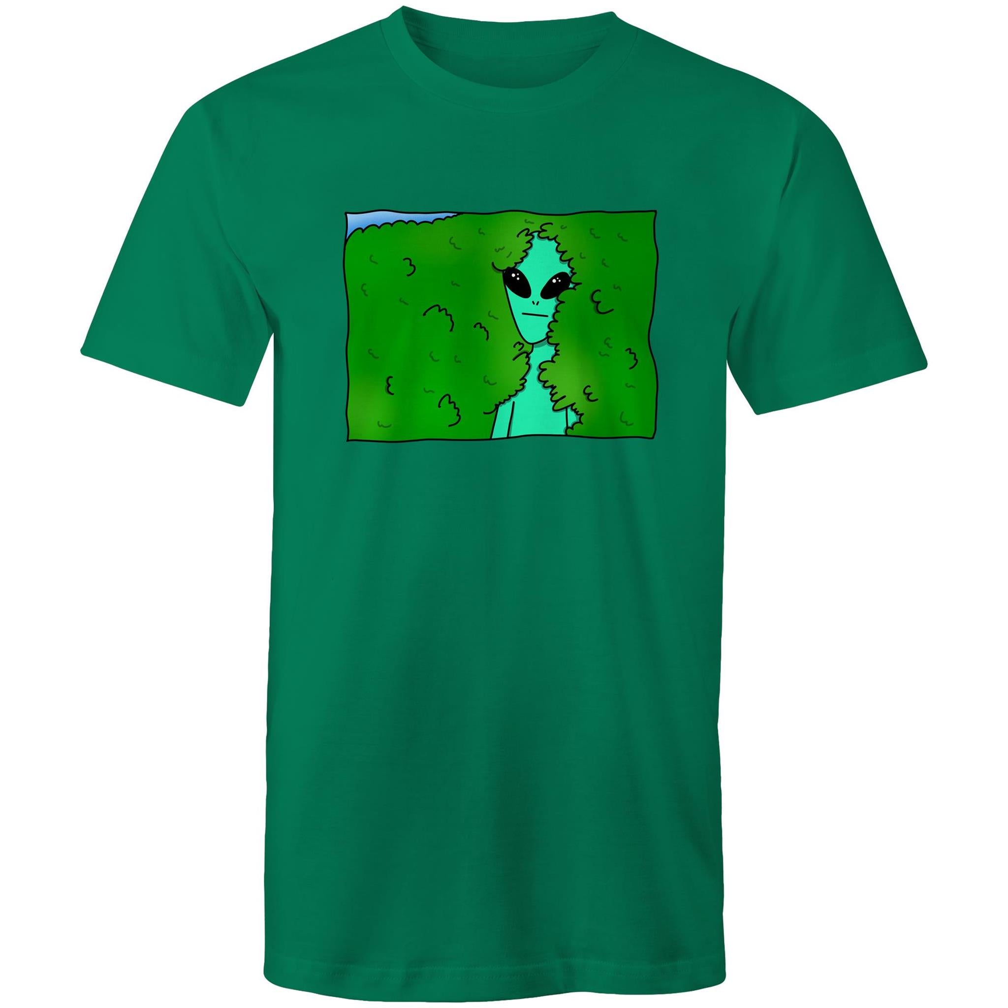Alien Backing Into Hedge Meme - Mens T-Shirt Kelly Green Mens T-shirt Printed In Australia Sci Fi