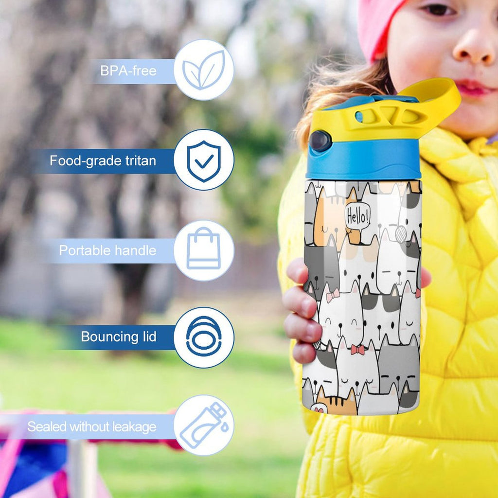 Cat Hello - Little Kids Water Bottle Little Kids Water Bottle animal Printed Offshore