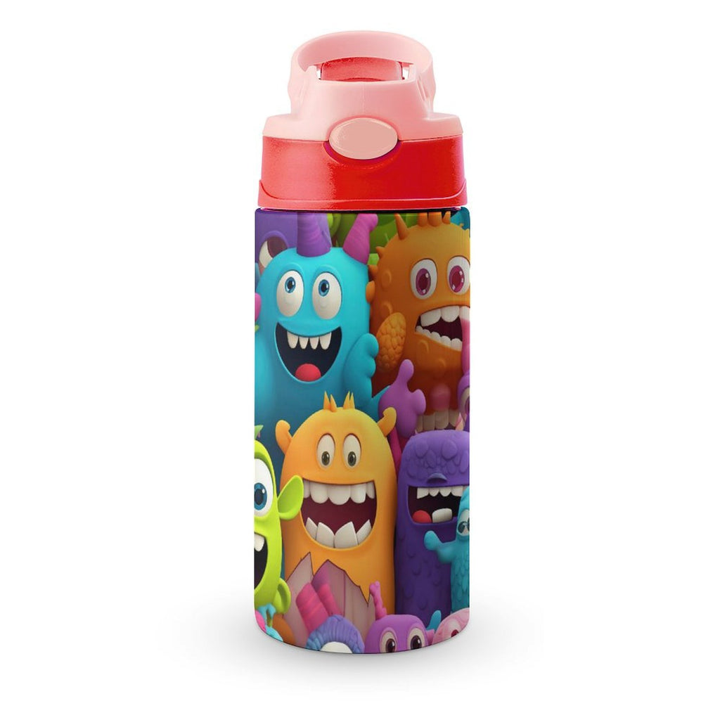 Crazy Colourful Monsters - Little Kids Water Bottle pink 350ml Little Kids Water Bottle Printed Offshore Sci Fi