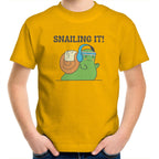 Snailing It - Kids Youth T-Shirt Gold Kids Youth T-shirt animal Fitness Printed In Australia