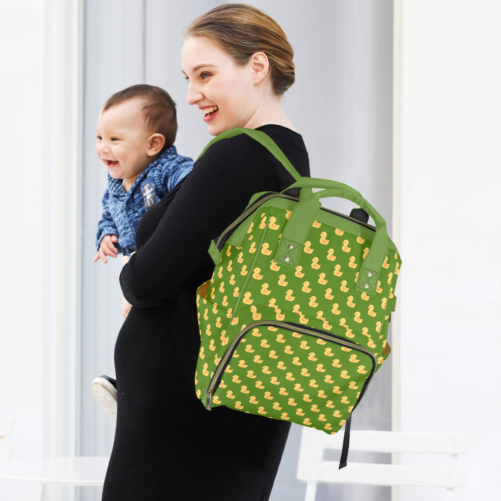 Rubber Ducks On Green Multi-Function Backpack, Nappy / Diaper Bag Multi-function Backpack, Nappy / Diaper Bag animal Printed Offshore