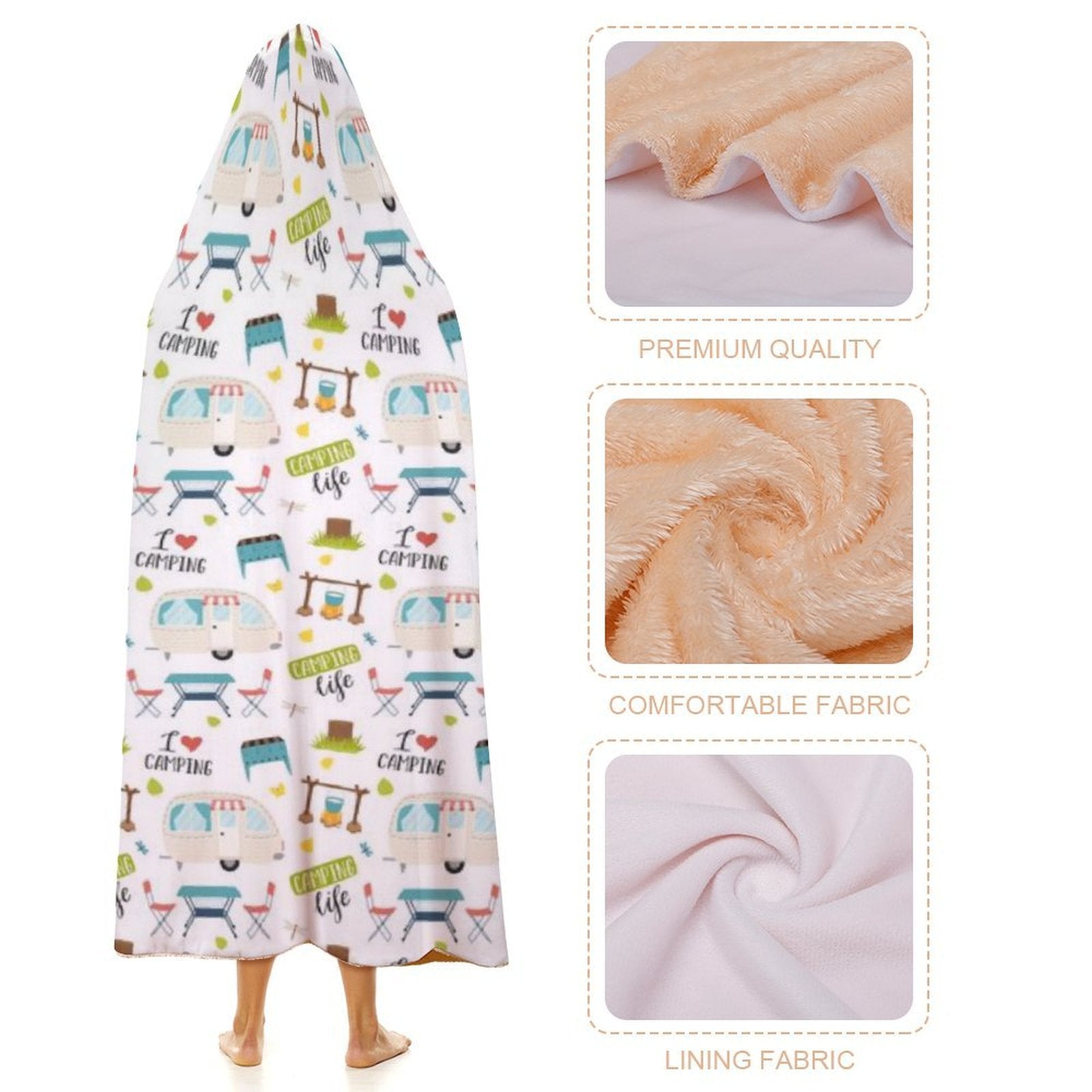 Camping Life Kids Hooded Blanket 100cm x 130cm Kids Hooded Blanket Printed Offshore