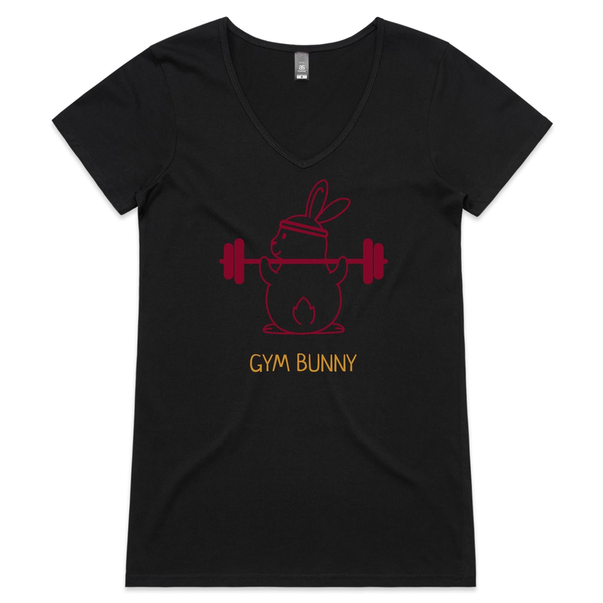 Gym Bunny - Womens V-Neck T-Shirt Black Womens Active V-Neck T-shirt Fitness Printed In Australia