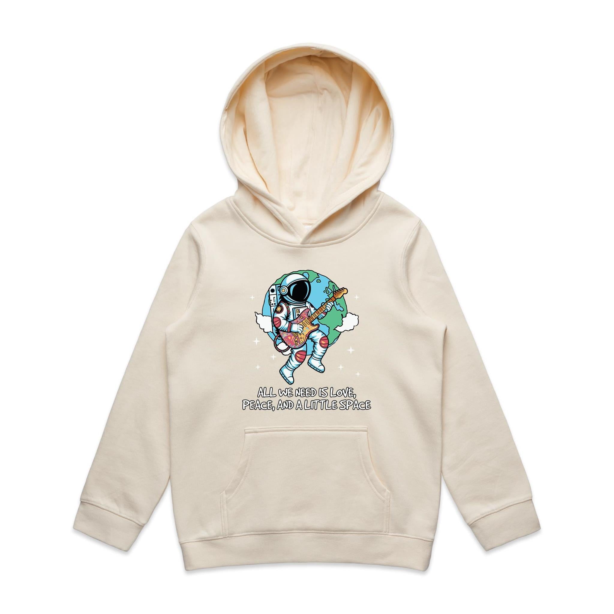 Astronaut, All We Need Is Love And A Little Space - Kids Hoodie Ecru Kids Hoodie Printed In Australia