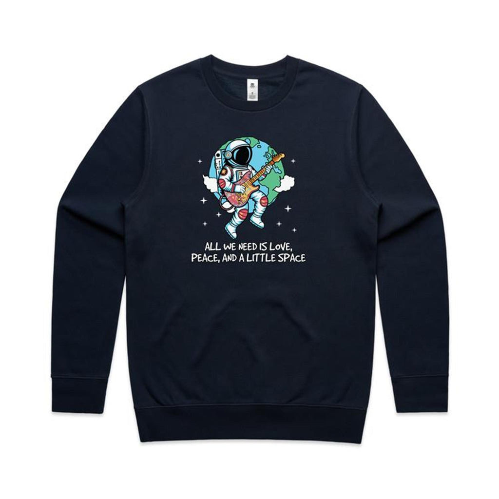 All We Need Is Love, Peace And A Little Space - AS Colour Stencil Crew Sweatshirt Navy Sweatshirt Printed In Australia Space