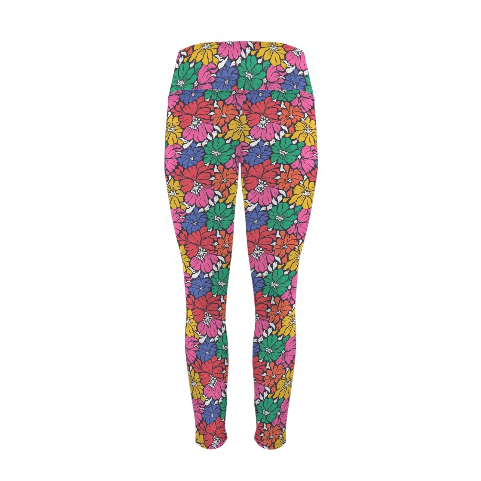 Bright And Bold Flowers Women's High Waist Pockets Yoga Leggings Women's High Waist Pockets Yoga Leggings Plants Printed Offshore Retro