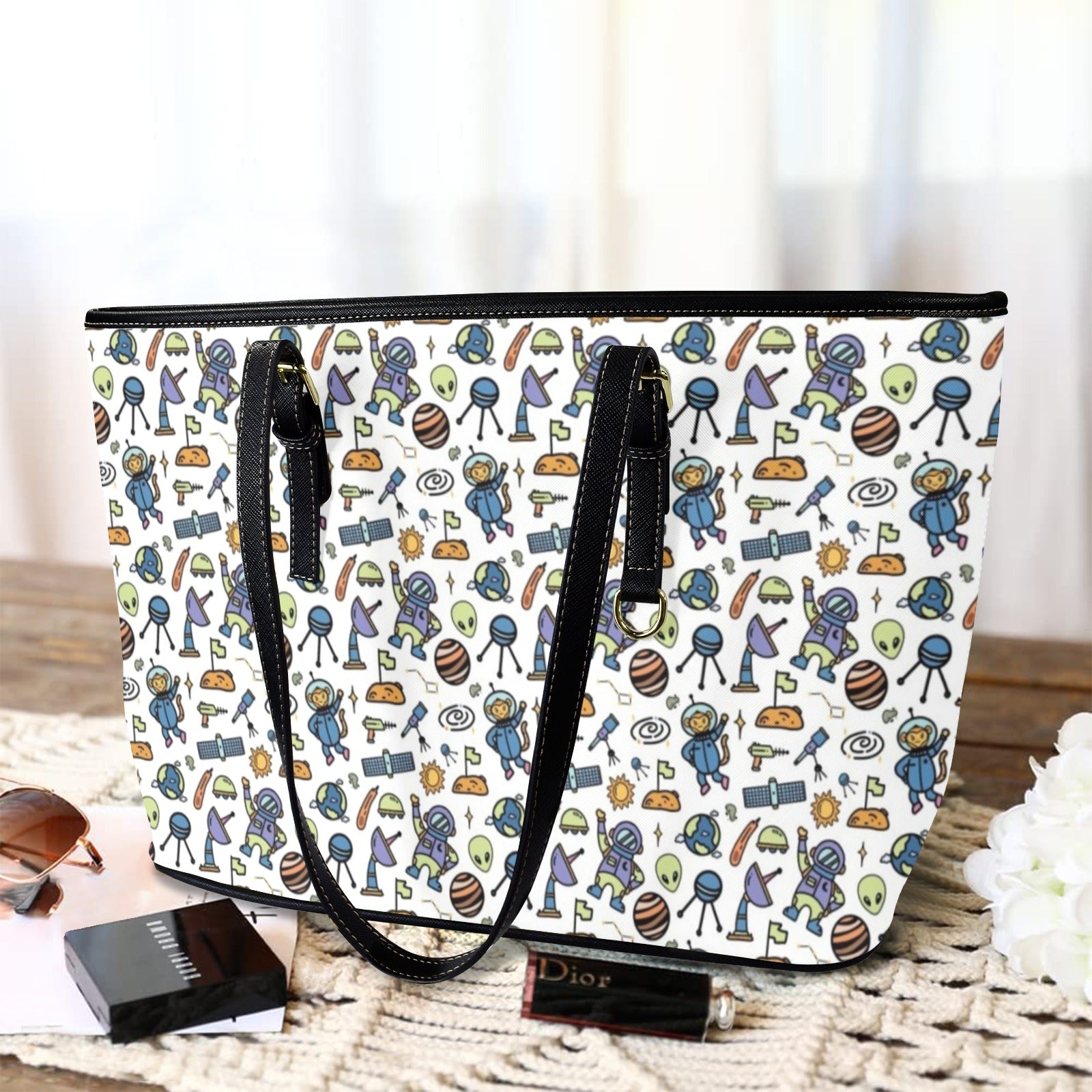 All About Space PU Leather Tote Bag Large Leather Tote Bag-Large Printed Offshore Sci Fi Space