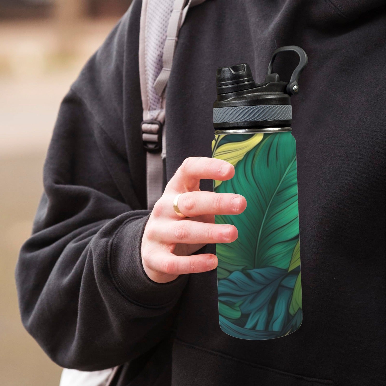 Tropical Leaves - Insulated Water Bottle with Dual-Use Lid (18oz) Insulated Water Bottle with Dual-Use Lid (18oz) Printed Offshore