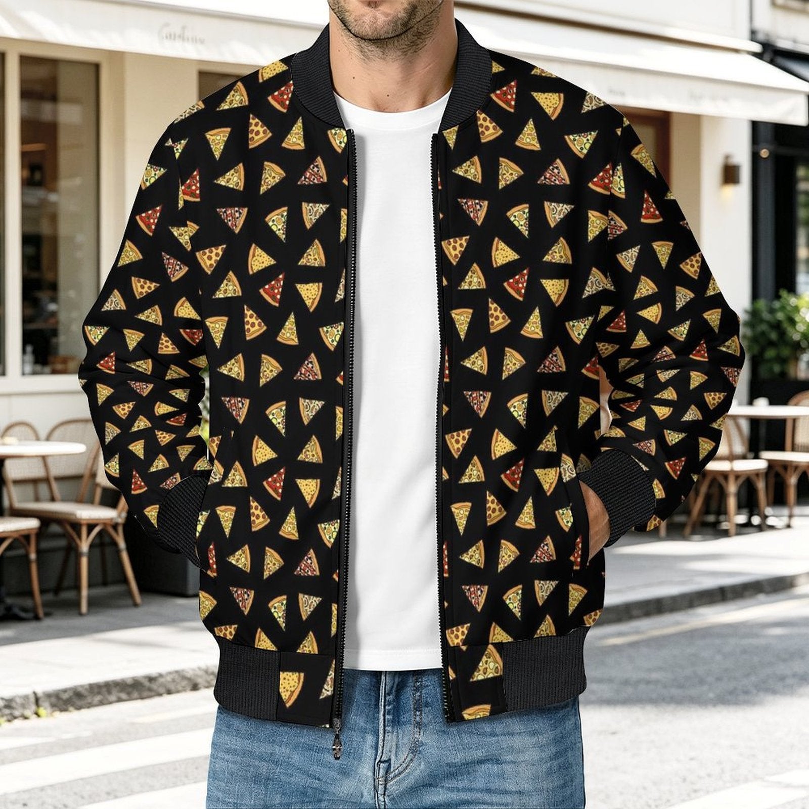 Pizza Slices Men's Casual Zip‑Up Bomber Jacket
