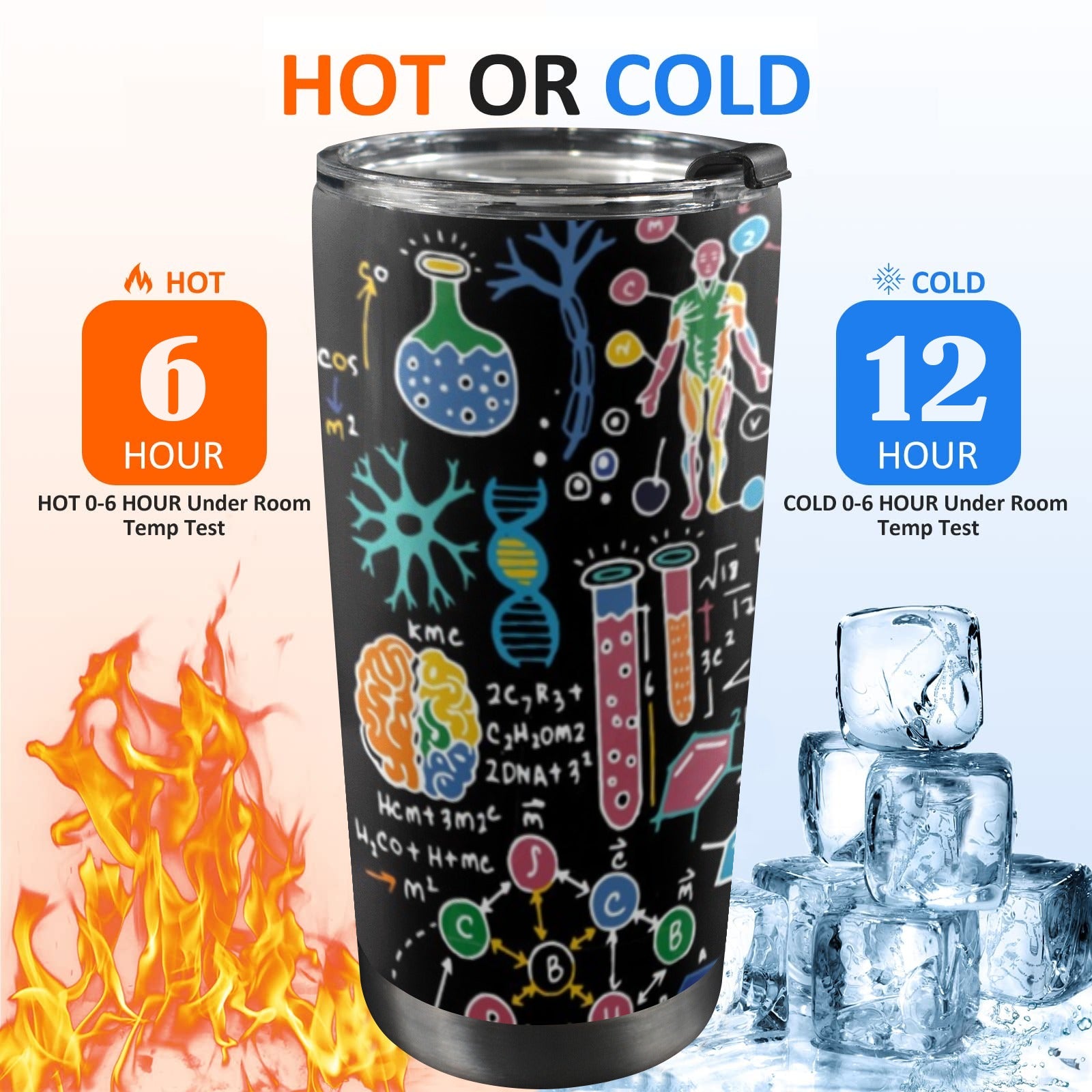 Science Time Blackboard - 20oz Mobile Tumbler with Lid (Black Lock) 20oz Travel Mug Printed Offshore Science