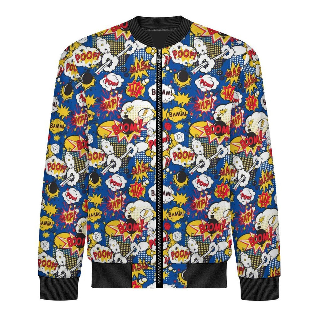 Blue Comic Book Men's Casual Zip‑Up Bomber Jacket