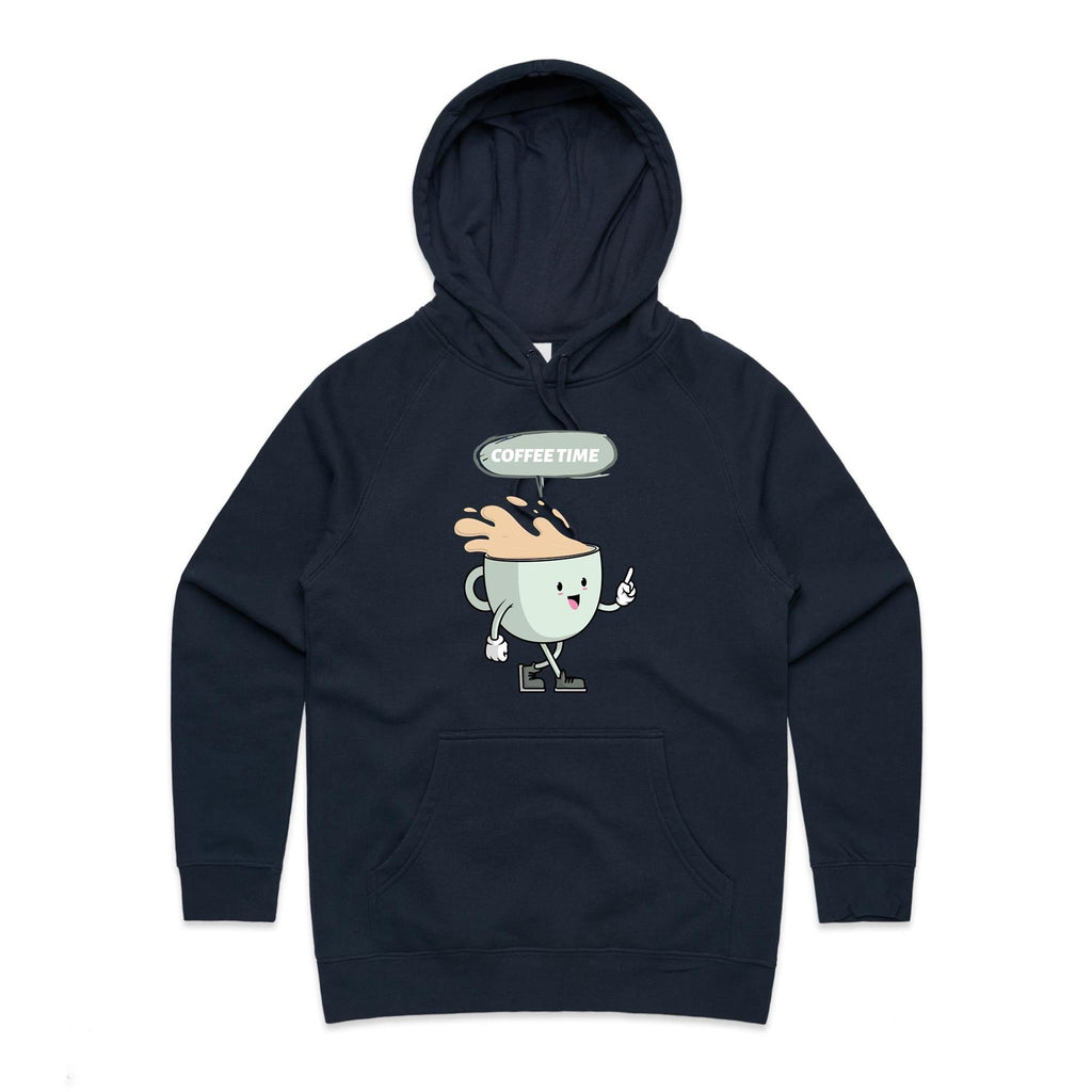 Coffee Time - Womens Hoodie Navy Womens Hoodie Coffee Printed In Australia