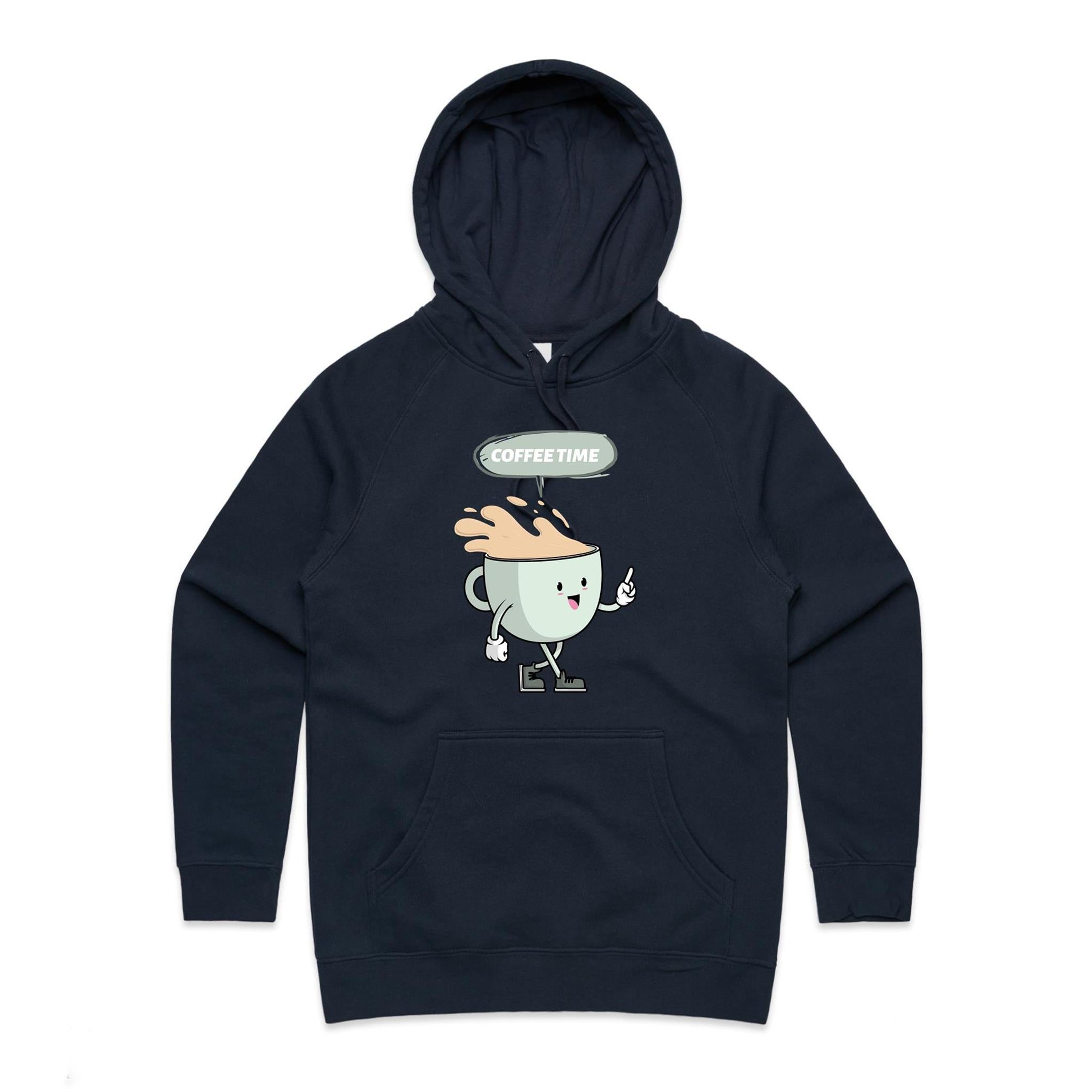 Coffee Time - Womens Hoodie Navy Womens Hoodie Coffee Printed In Australia