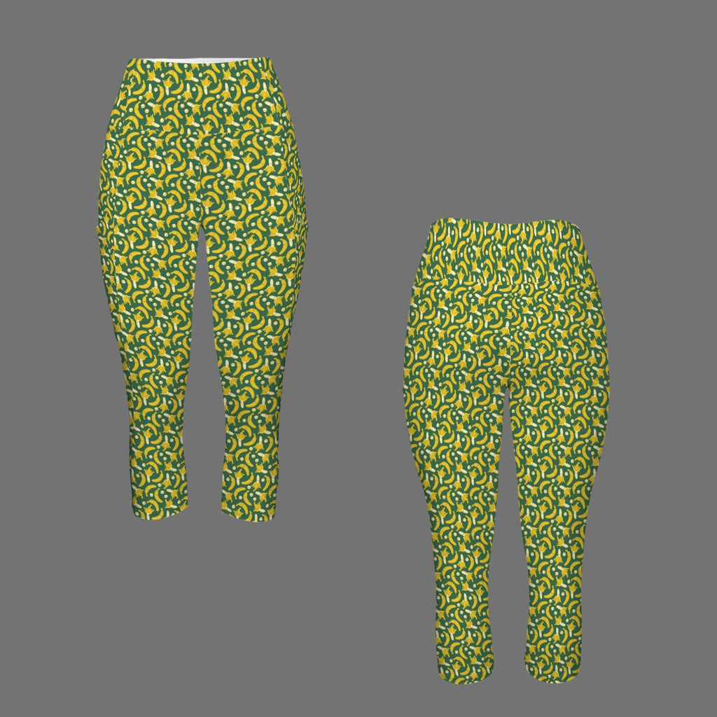 Happy Bananas Women's High Waist Pocket Capri Yoga Leggings Women's High Waist Capri Yoga Leggings Food Printed Offshore