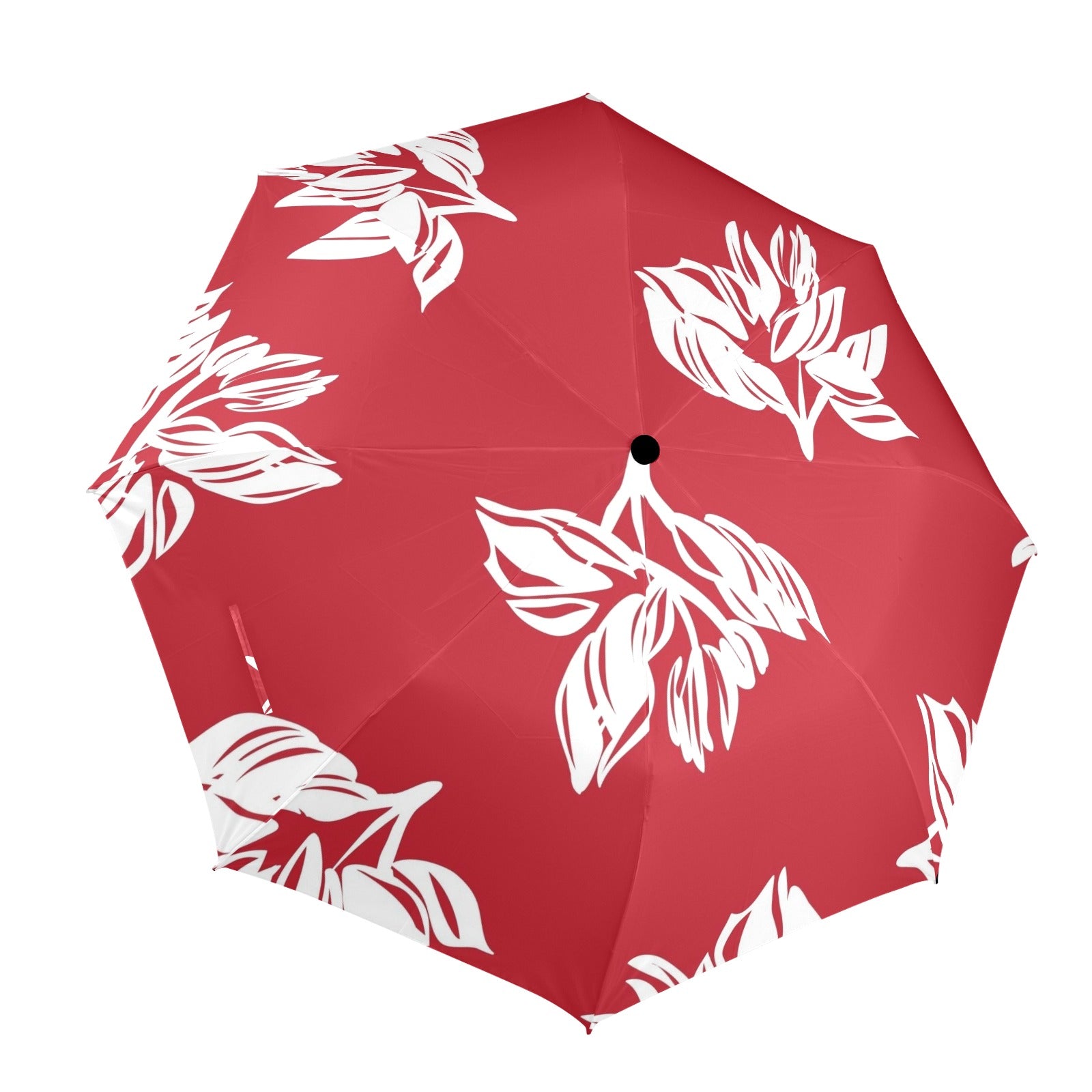 Red Retro Foliage, Hawaiian Flower - Semi-Automatic Foldable Umbrella (Model U12) One Size Semi-Automatic Foldable Umbrella (U12)