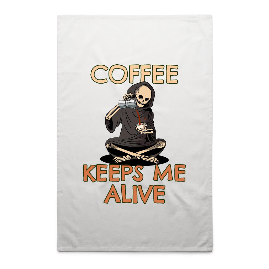 Coffee Keeps Me Alive, Skeleton - AS Colour Tea Towel White One Size Tea Towel Coffee Printed In Australia