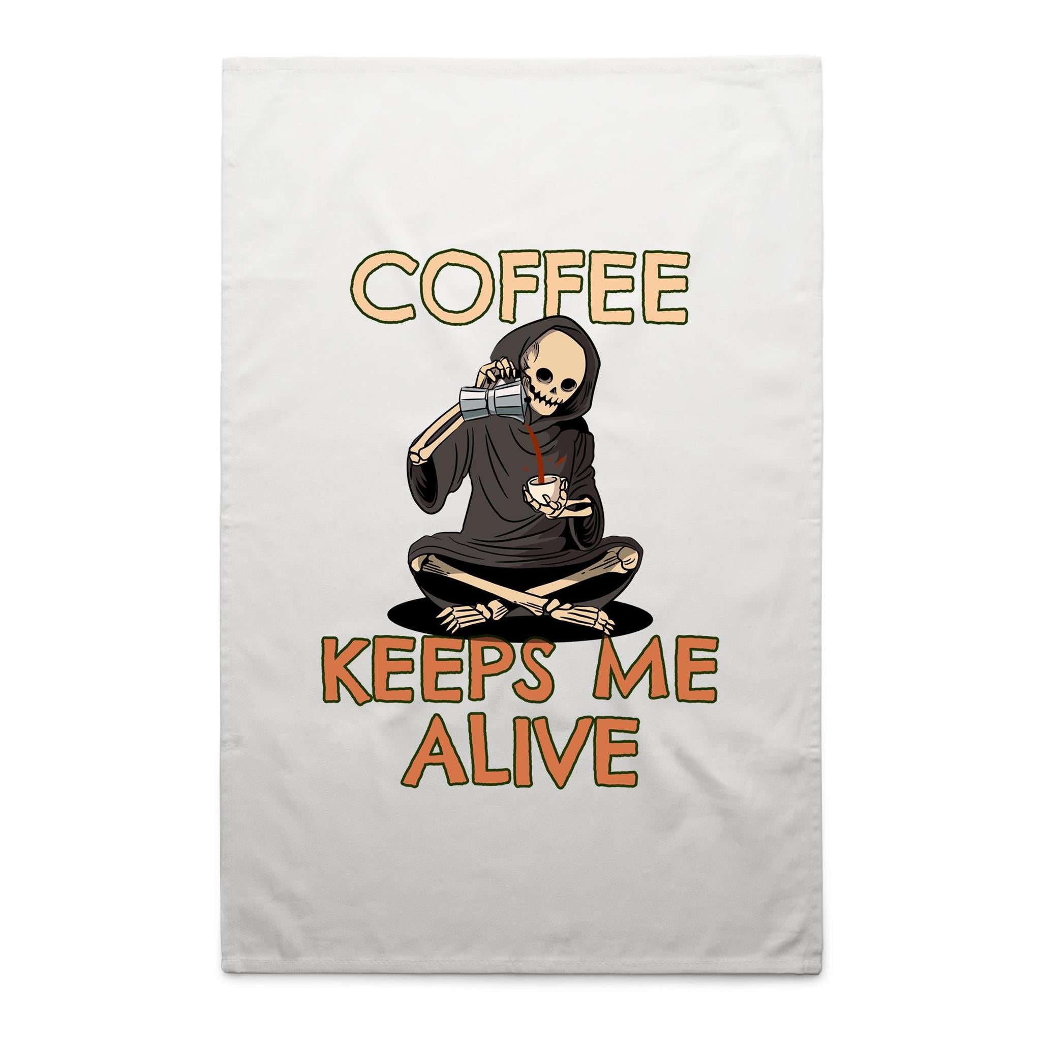 Coffee Keeps Me Alive, Skeleton - AS Colour Tea Towel White One Size Tea Towel Coffee Printed In Australia
