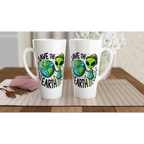 Personalised - Save The Earth, Alien - White Latte 17oz Ceramic Mug Personalised Latte Mug customise Environment Globally Fulfilled personalise Sci Fi