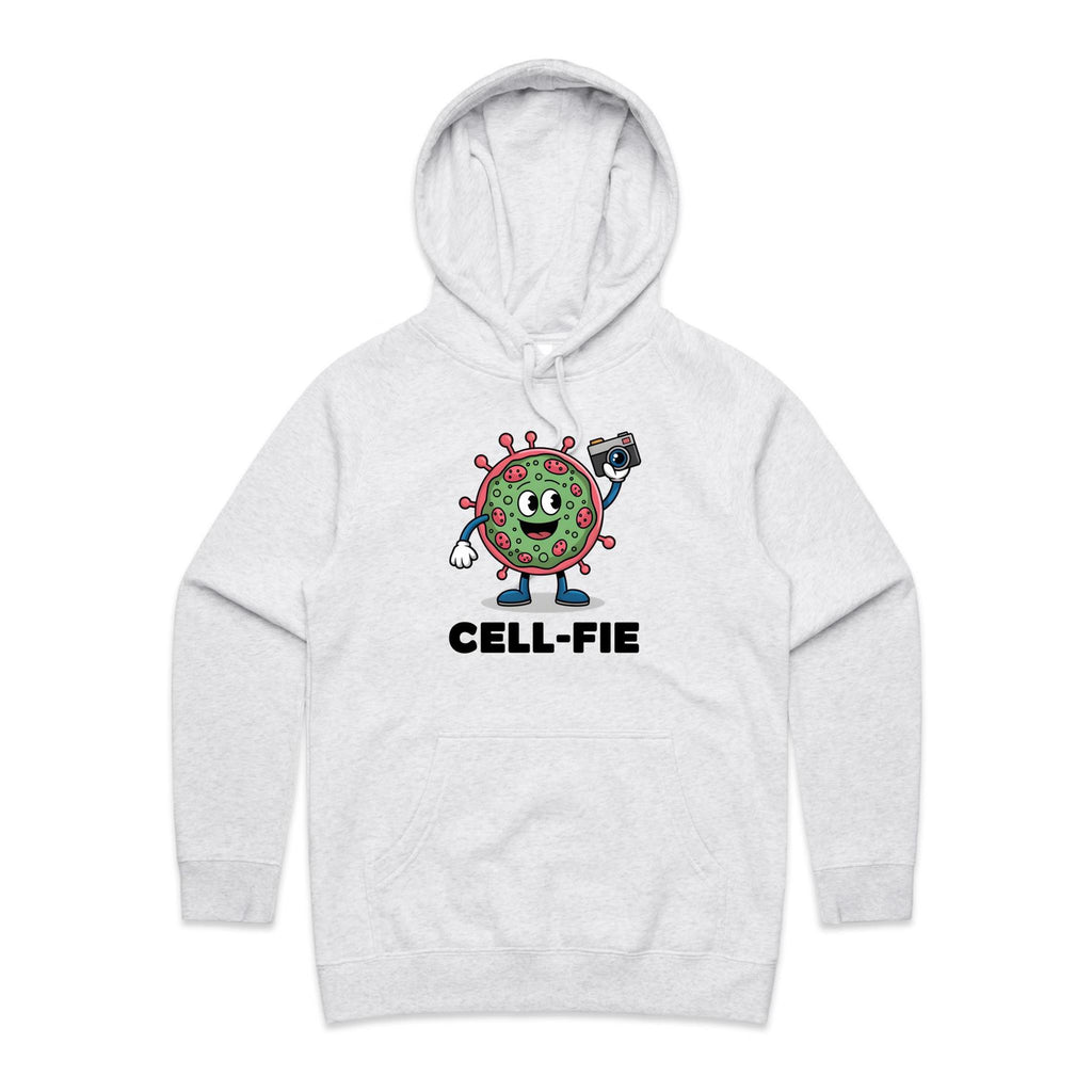 Cell-fie Cell Selfie Women's AS Colour Hoodie White Marle Womens Hoodie Printed In Australia Science