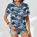 Japanese Waves Women's Collared Pocketless Short Sleeve Shirt