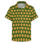 Yellow Flowers On Green Women's Collared Pocketless Short Sleeve Shirt