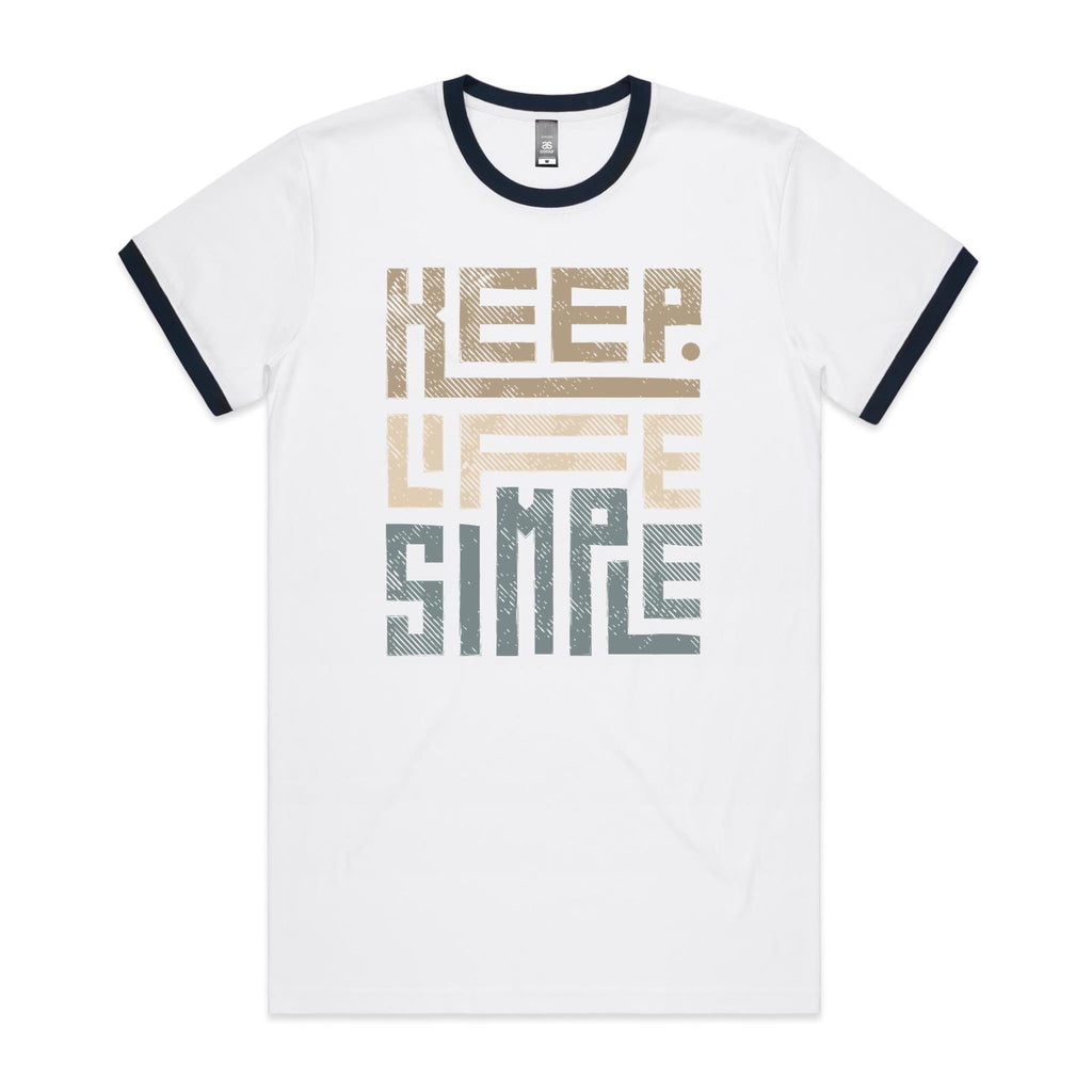 Keep Life Simple - Staple Ringer Tee White Navy Ringer T-Shirt Positivity Printed In Australia