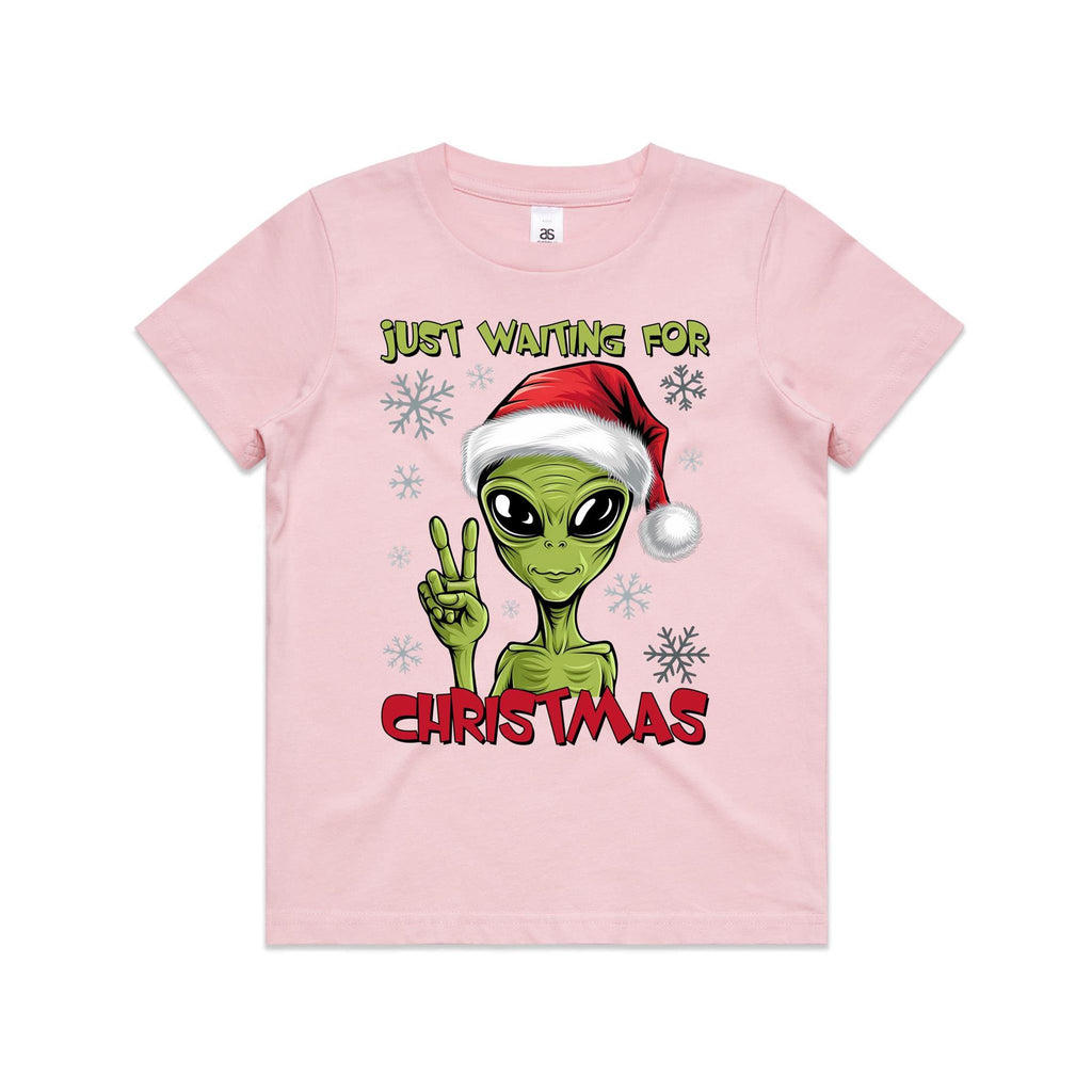 Just Waiting For Christmas, Alien - Kids Youth T-shirt Pink Kids Christmas T-shirt Christmas Printed In Australia