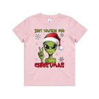 Just Waiting For Christmas, Alien - Kids Youth T-shirt Pink Kids Christmas T-shirt Christmas Printed In Australia