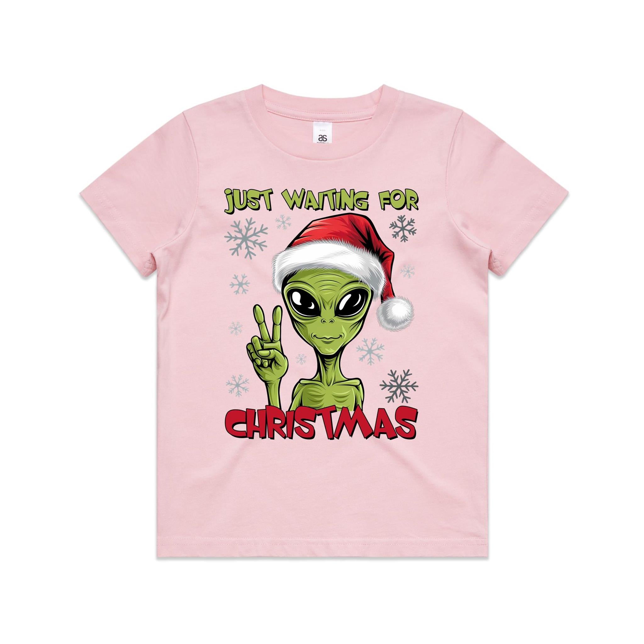Just Waiting For Christmas, Alien - Kids Youth T-shirt Pink Kids Christmas T-shirt Christmas Printed In Australia