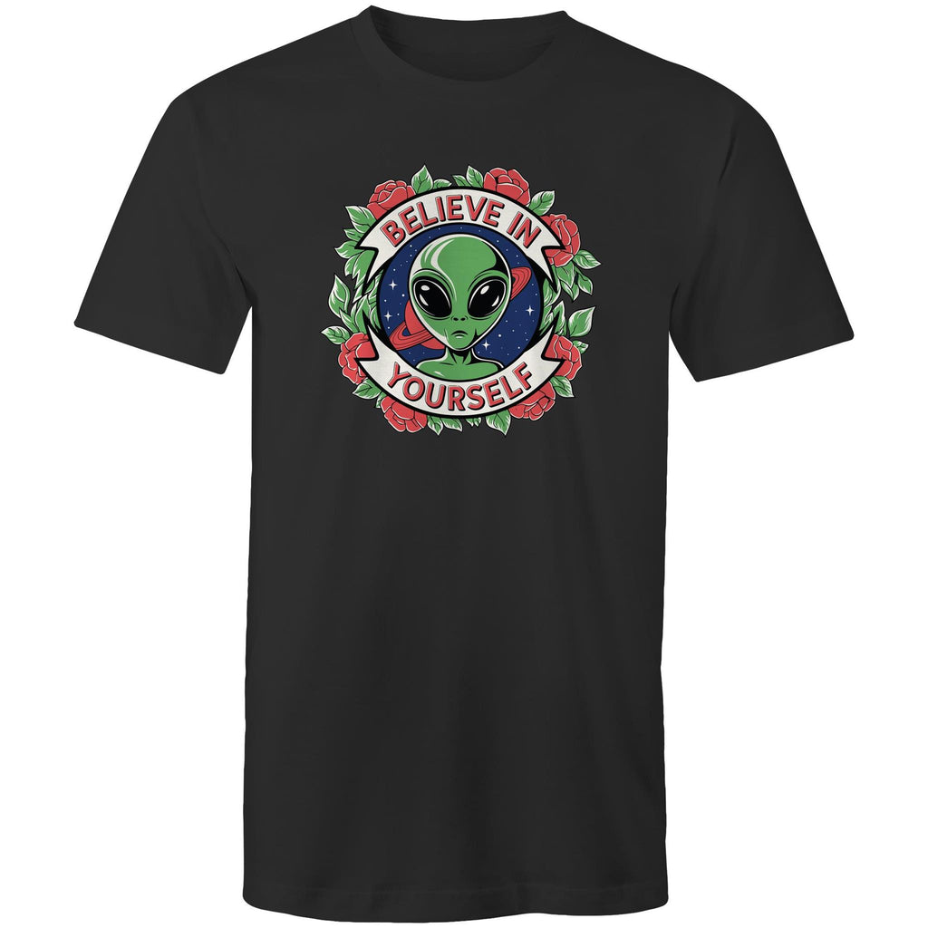 Believe In Yourself, Alien - Mens T-Shirt Black Mens T-shirt Motivation Positivity Printed In Australia Sci Fi