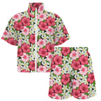 Hibiscus Women's Windbreaker Short Set Women's Windbreaker Short Set Plants Printed Offshore